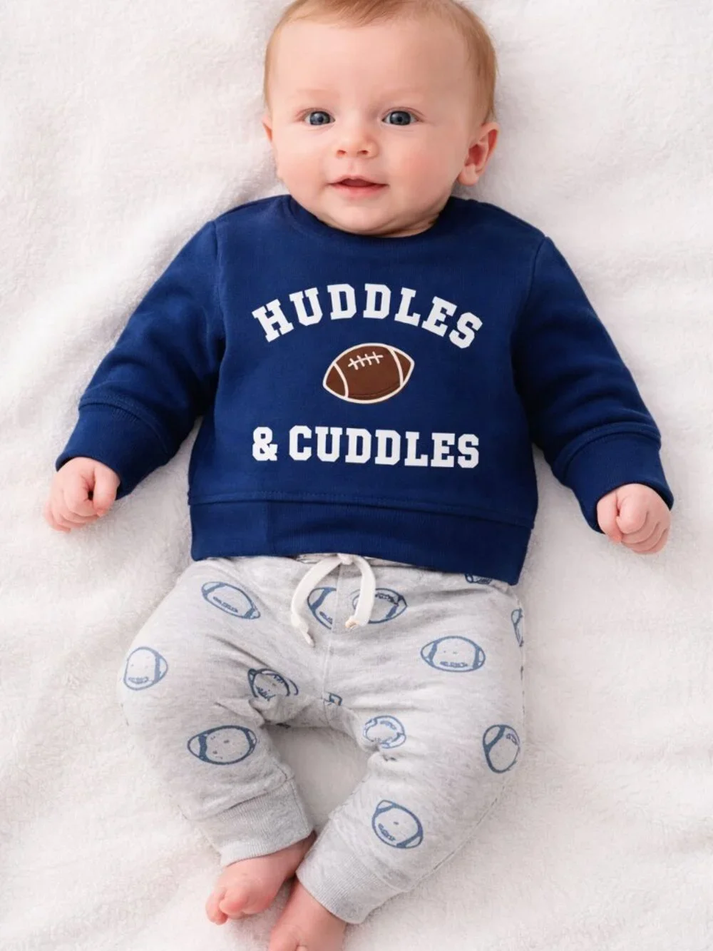NWT Carter’s Newborn Baby Boy Outfit Football “Huddles & Cuddles” Set Blue Gray - Picture 2 of 4